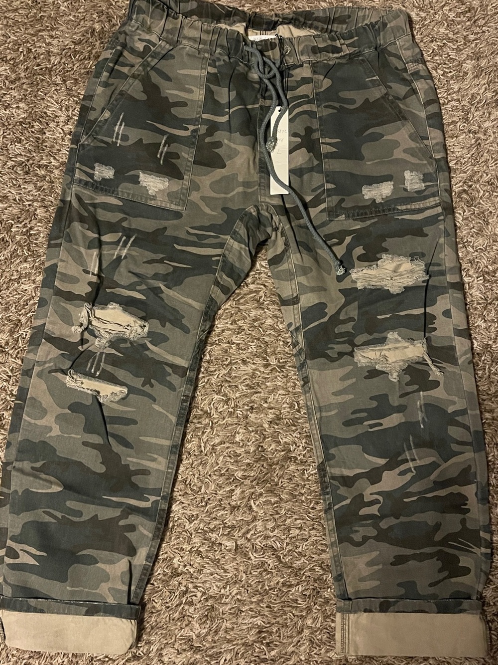 Mustard Seed Olive & Gray Camouflage Distressed Joggers